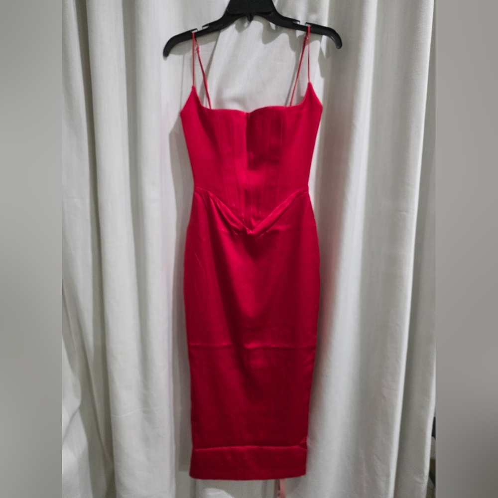 House of CB Anais‎ scarlet red satin corset midi dress XL - Picture 4 of 6